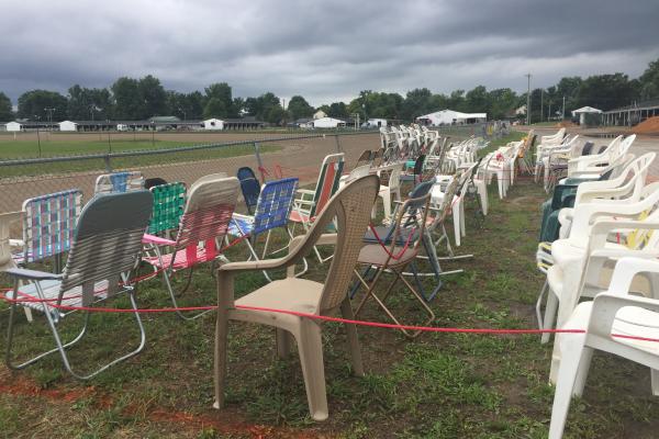 Chairs chained to the race track at the Delaware County fairgrounds