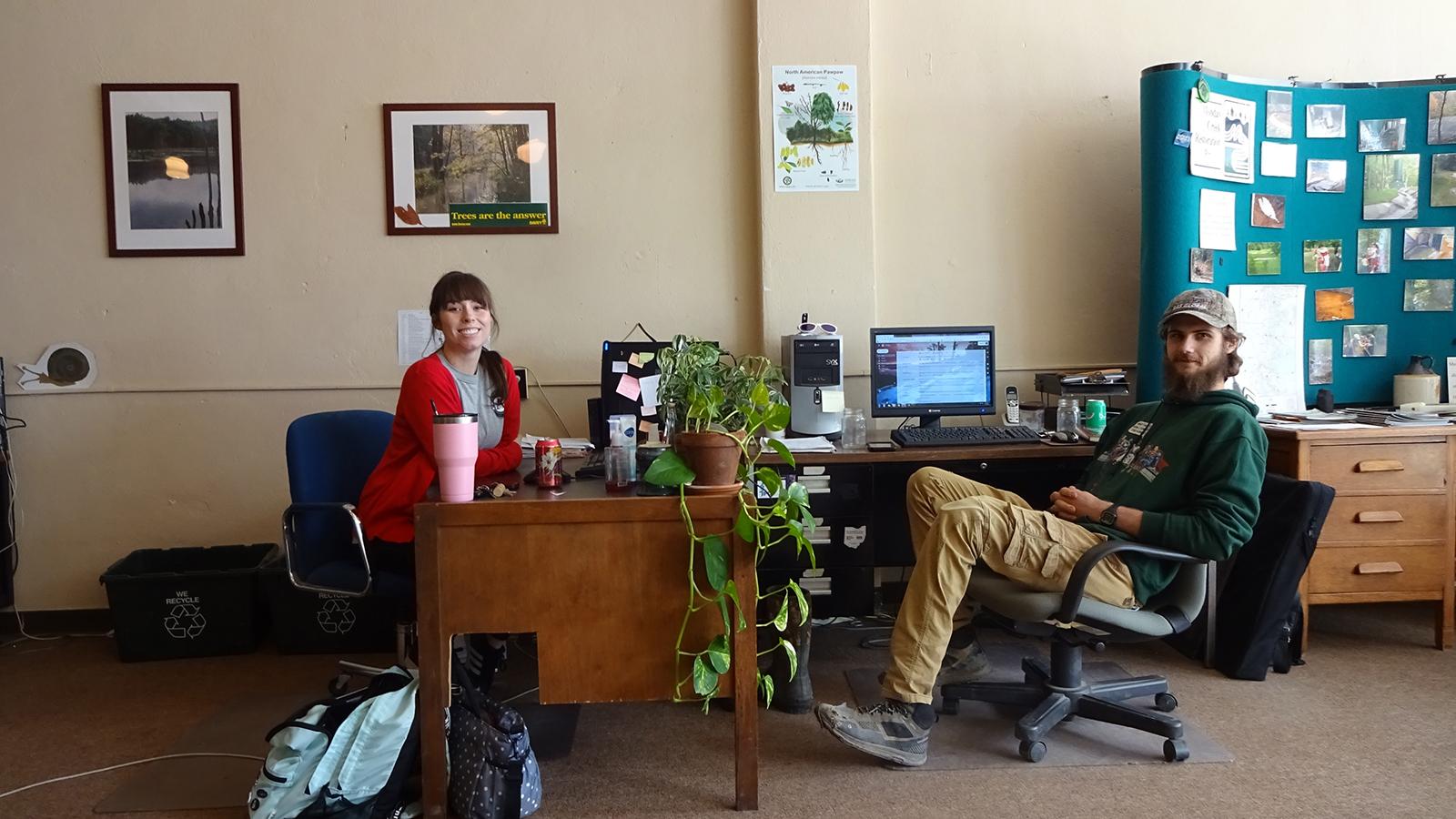 MCRP’s current Americorps members: Kylee (left) and Ricky (right) in MCRP’s office