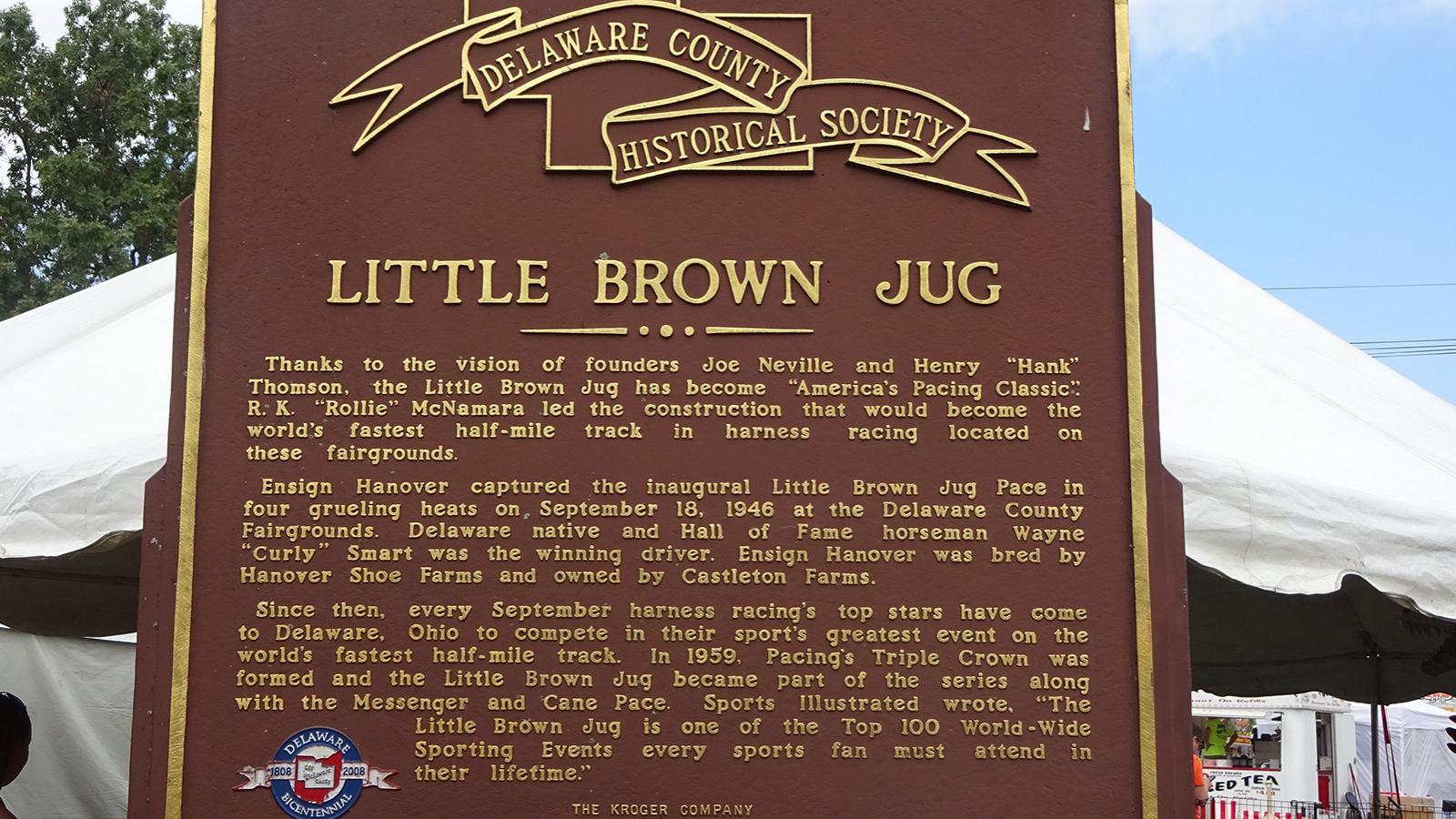 Historical marker for the Little Brown Jug