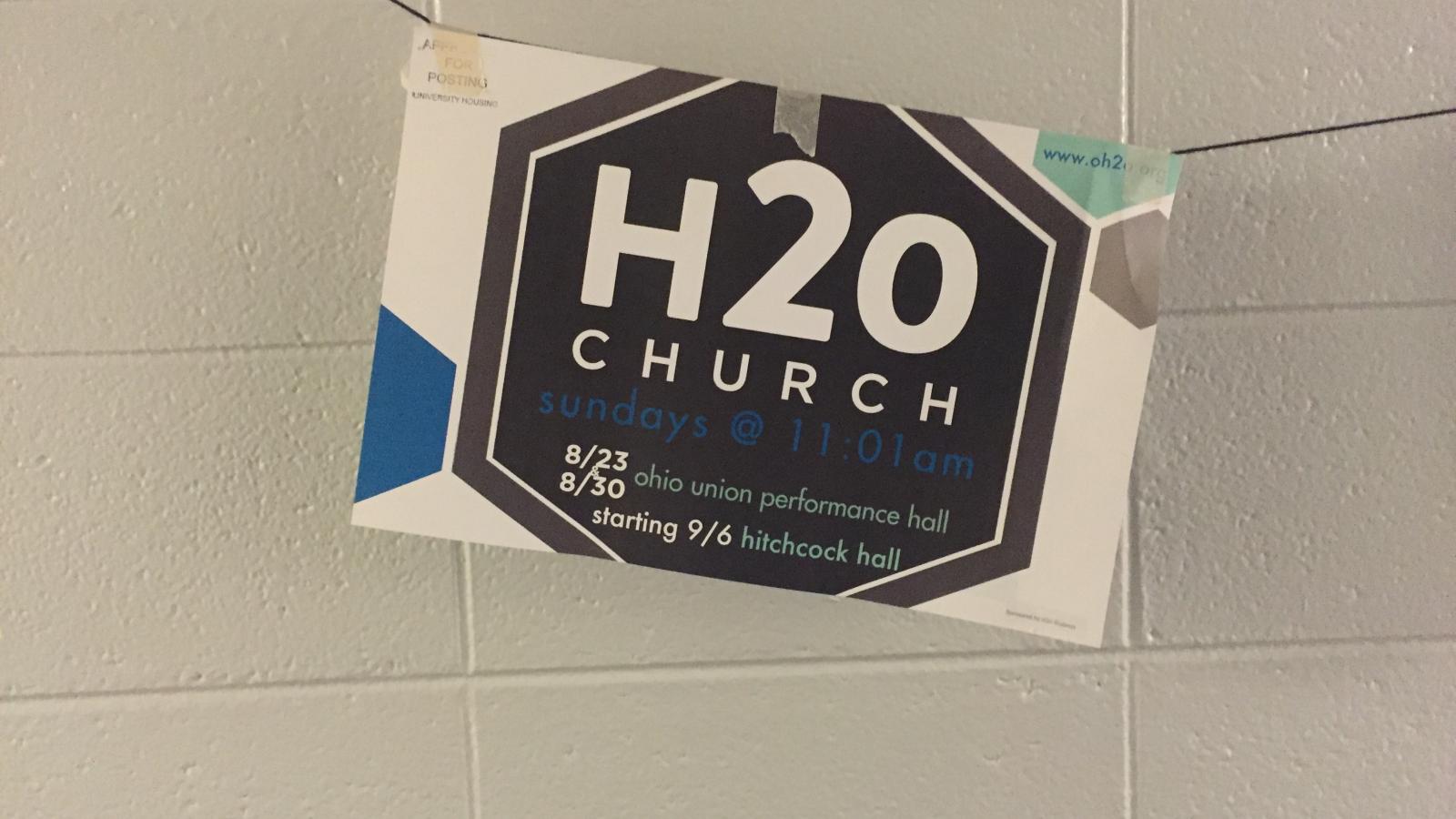 Ohio State University Campus Religion: H2O Church sign in Taylor Tower