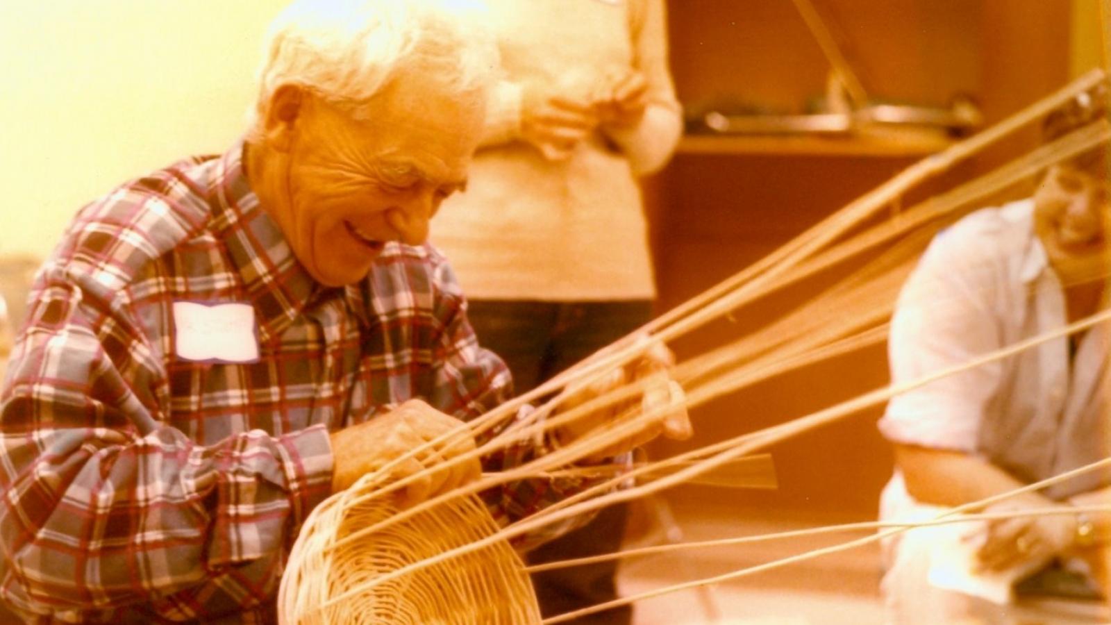 Dwight Stump, basket making.  Rockbridge, Ohio, 1977.