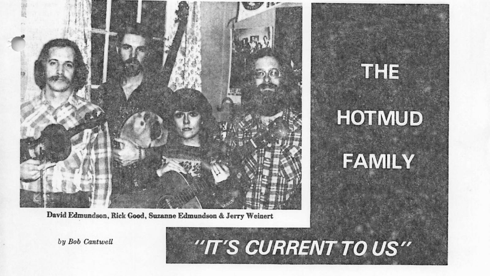 The Hot Mud Family Band in Bluegrass Unlimited magazine, April 1977.