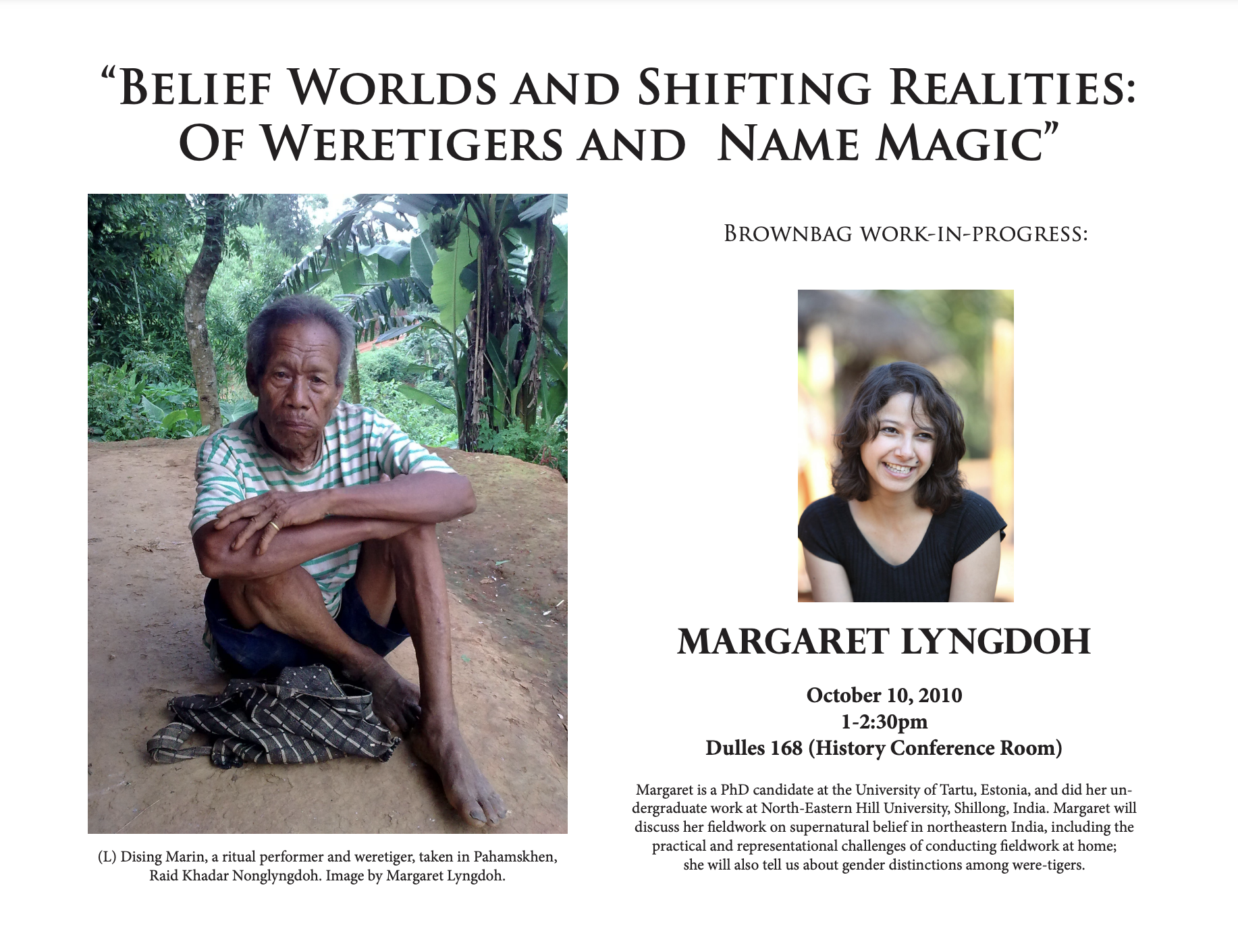 “Belief Worlds and Shifting Realities: Of Weretigers and Name Magic” Flyer