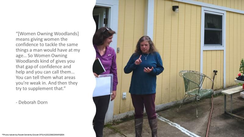 Debbie Dorn (right) talking about her land to Megan Amling (left) while standing outside her house. Quote taken from an interview with Debbie on 6/2/22. 