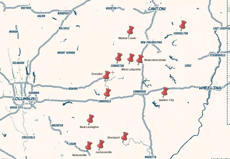 Map of Fiddle and Banjo Contests recorded by David Taylor, 1977.