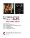 Flyer that states Screening with Writer Lolis Elie A Crime on the Bayou