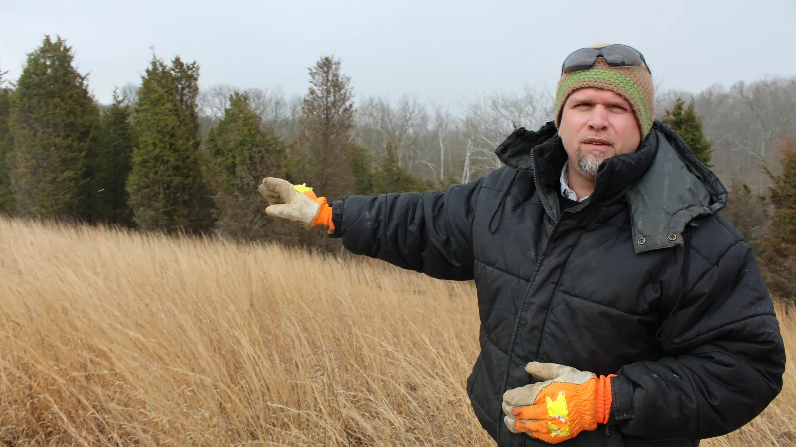Josh Deemer leads the way during a windy afternoon at Chaparral Prairie State Nature Preserve.