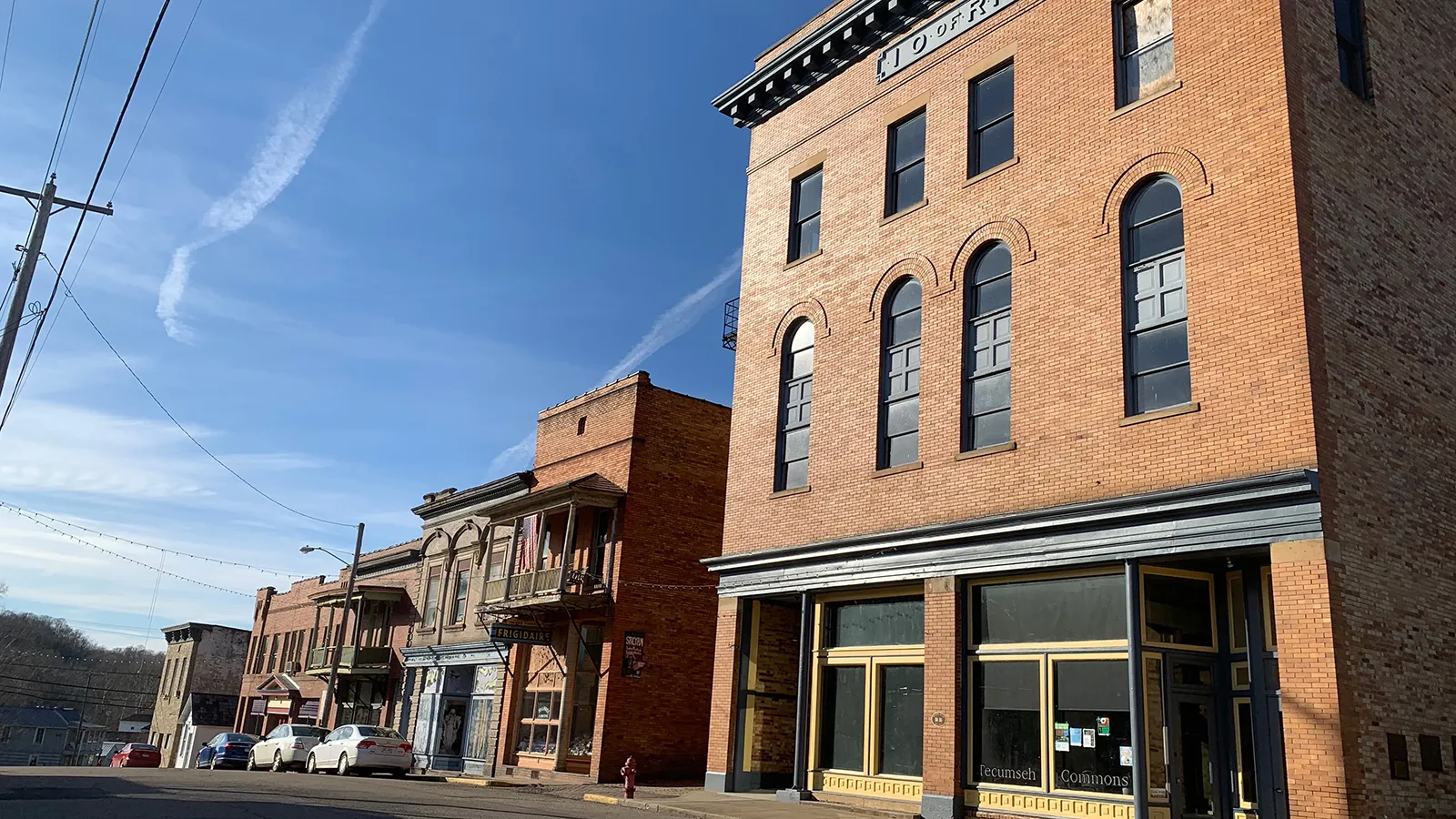 A view of the Tecumseh Theater and downtown Shawnee, Ohio.