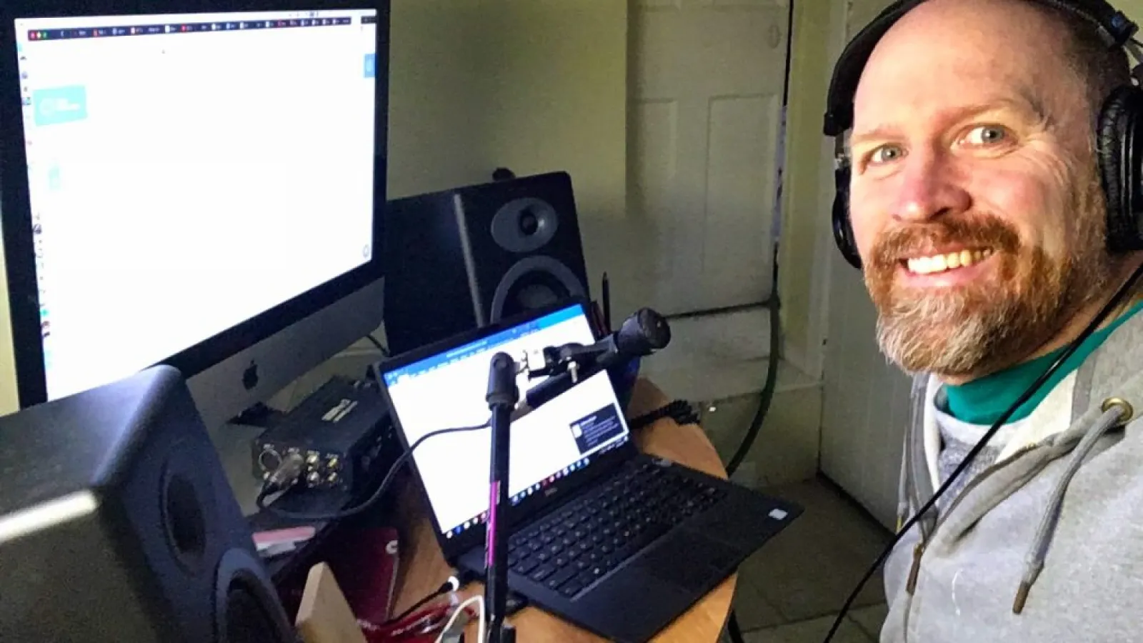 John Fenn podcasting from his home