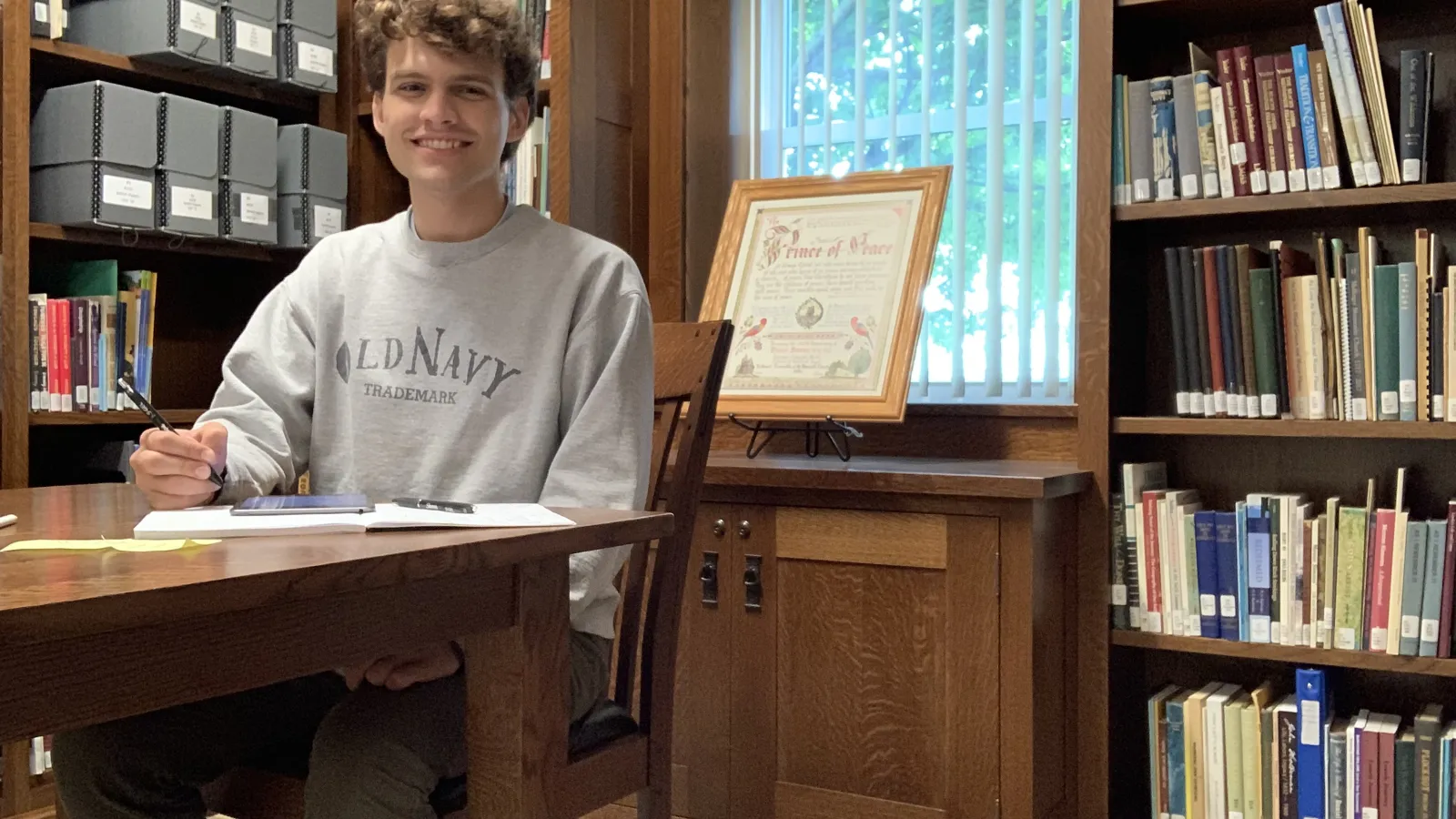 Benjamin working at the Heritage Center at his hometown in Holmes County, Ohio.