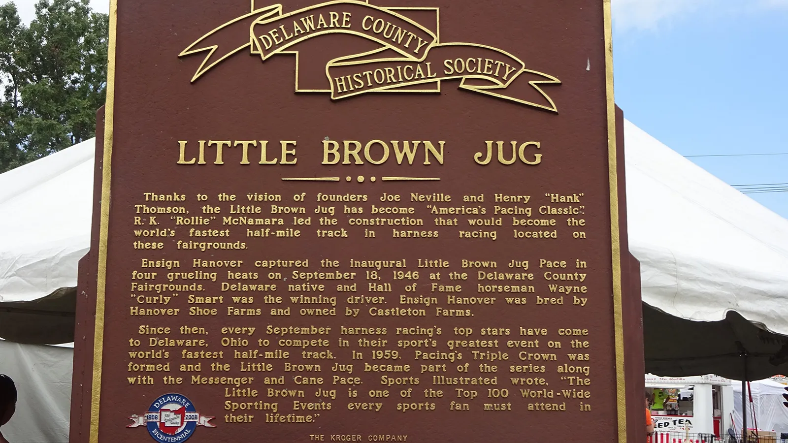 Historical marker for the Little Brown Jug