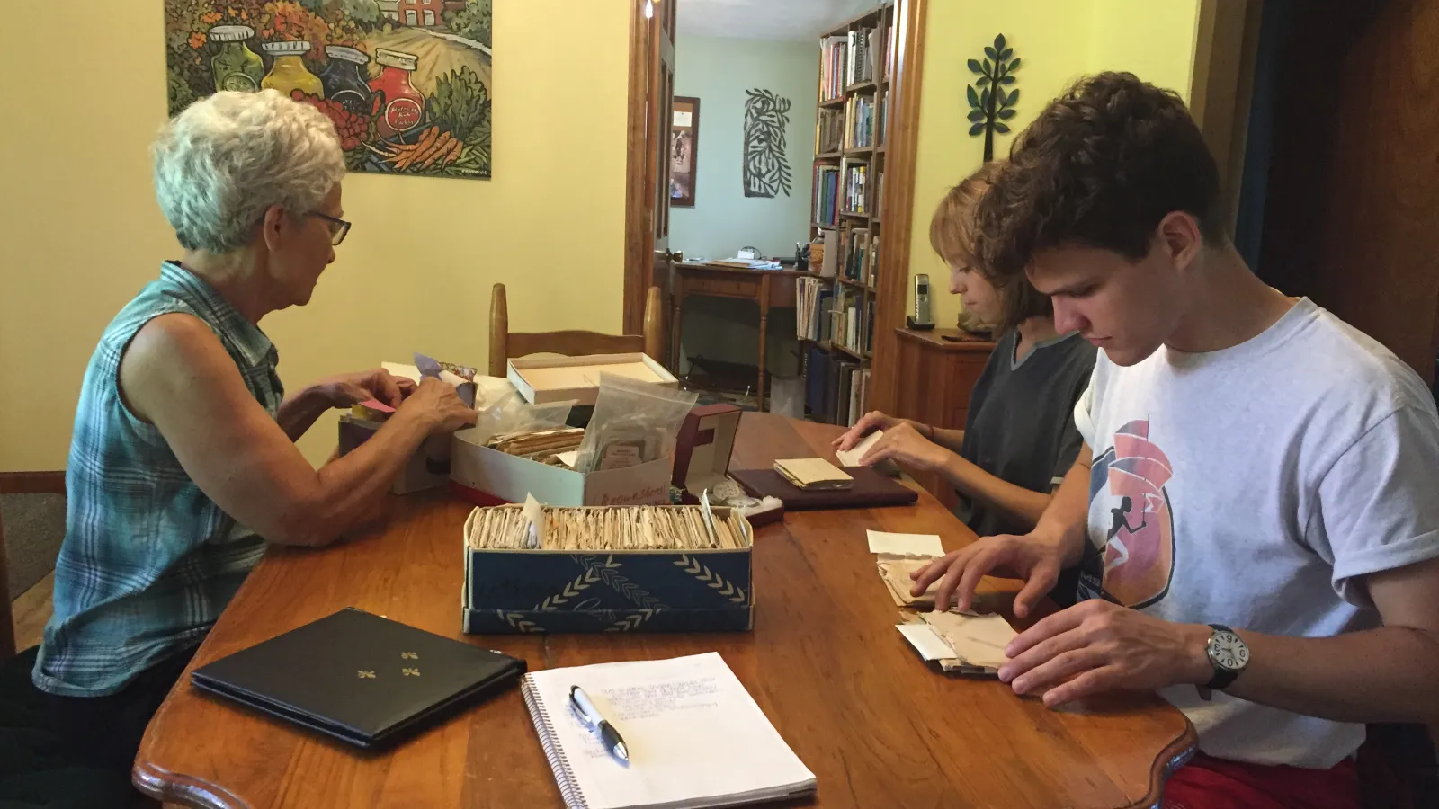 Barb Bradbury shows Lily and Ben the Tender Letters at Hurricane Run Farm.