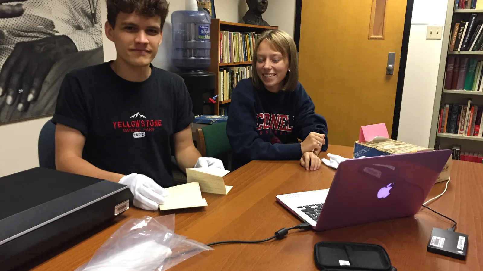 Ben and Lily digitizing the Tender Letters in the Folklore Archives.