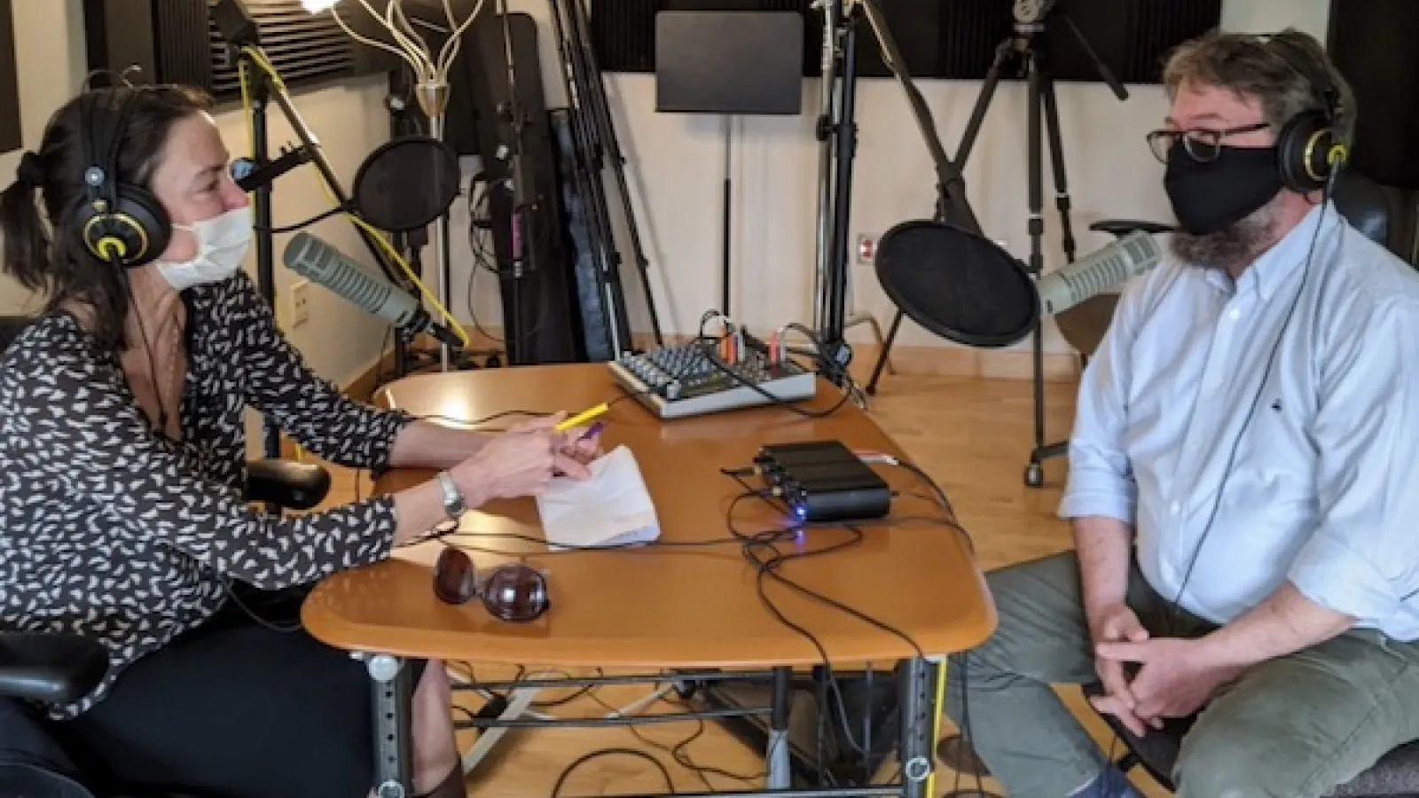 Rachel Hopkin and Revell Carr in Podcast Studio