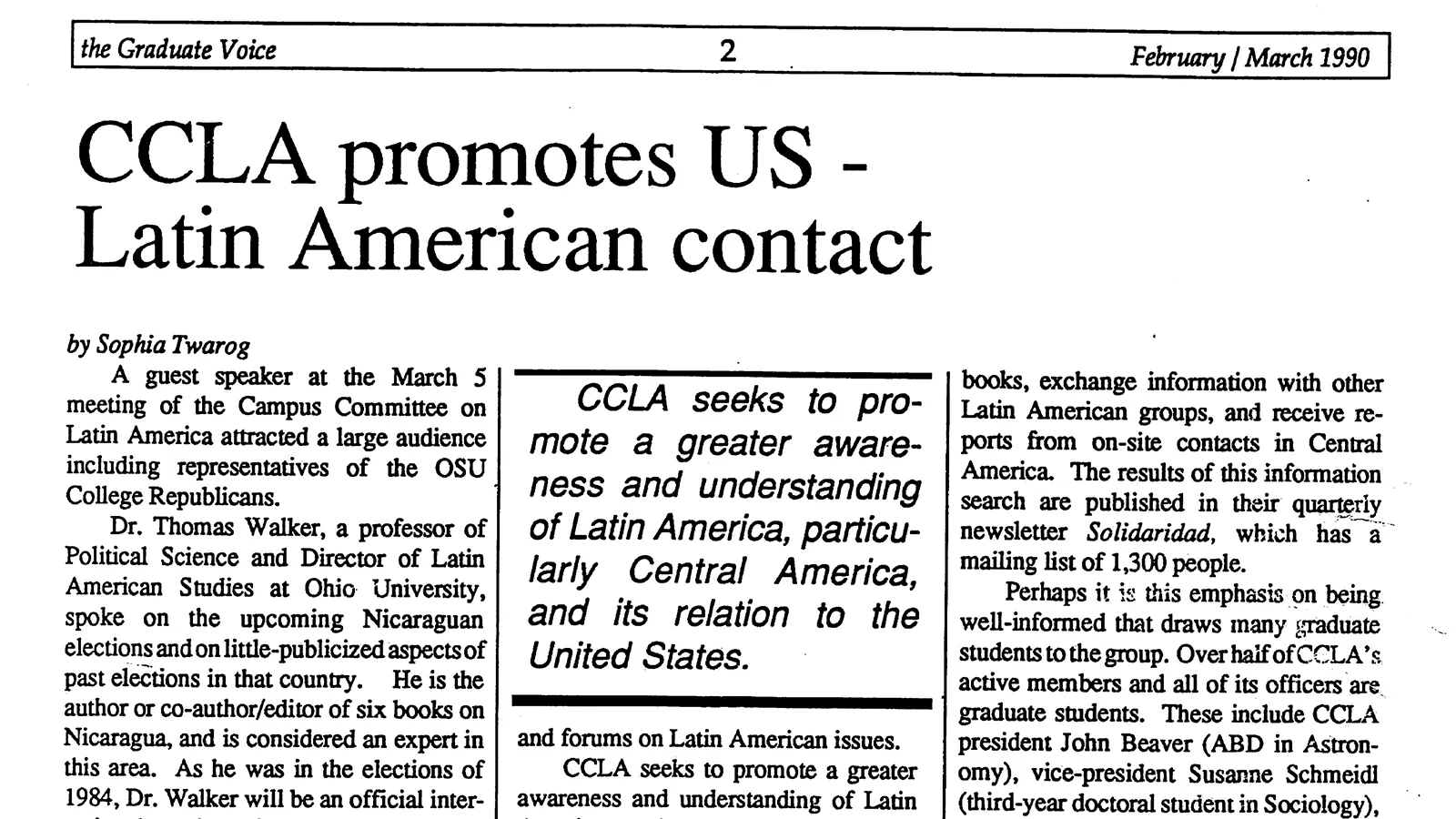 Photocopied article about CCLA work