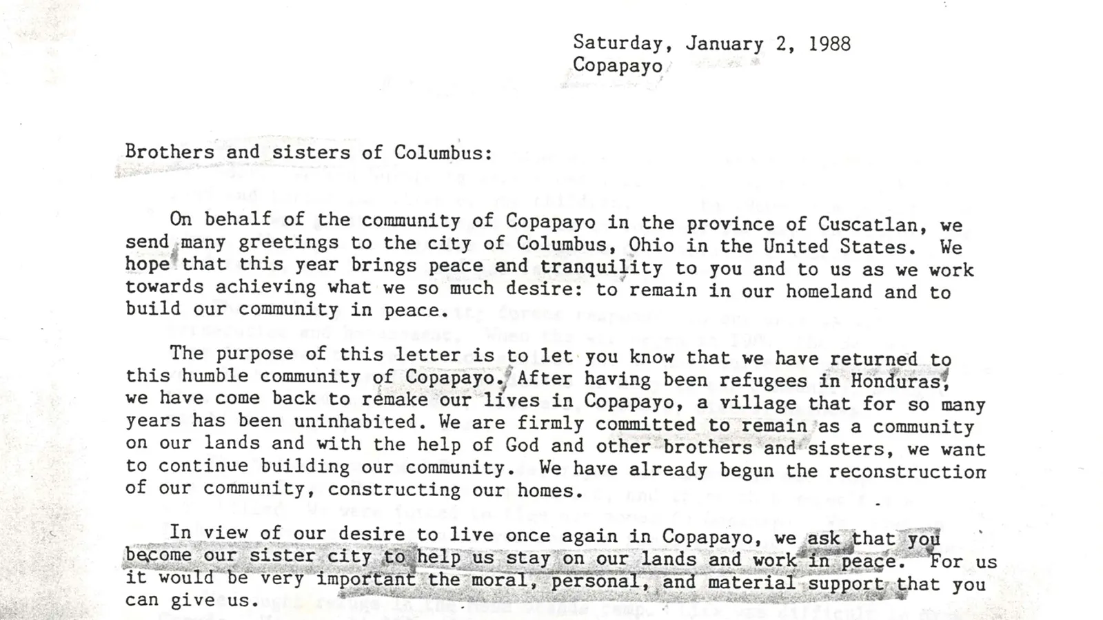 Letter from Copapayo to Columbus