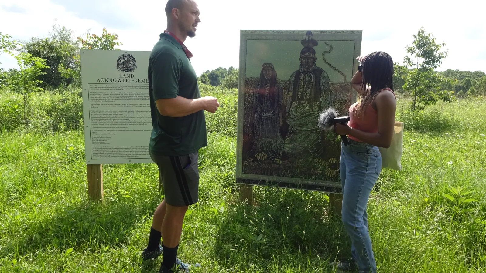 Student Angel Evans conducts interview