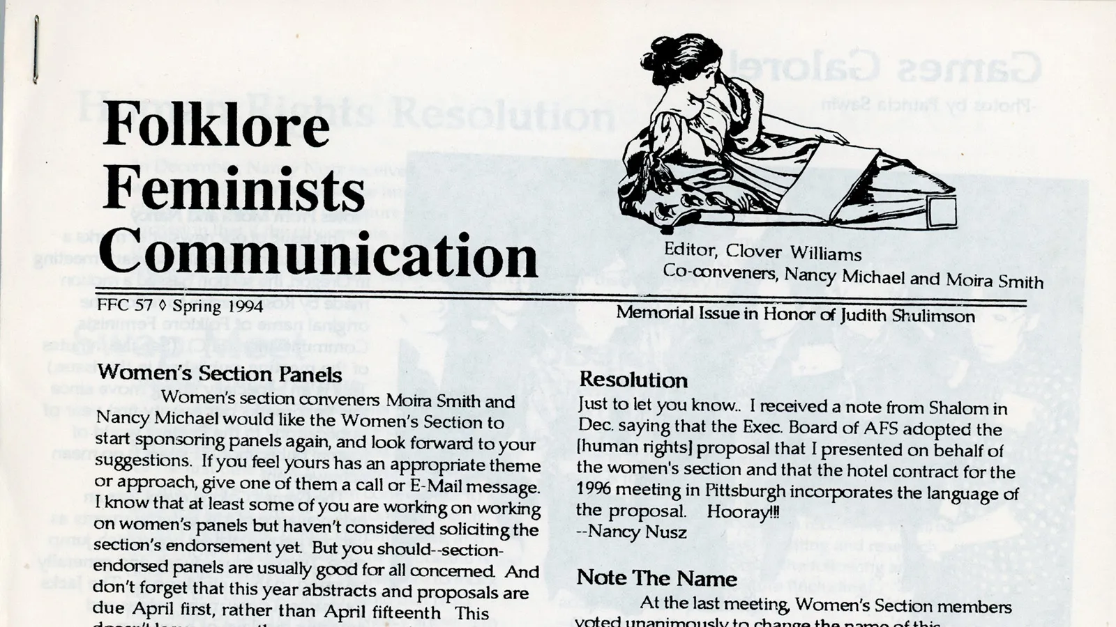 heading of the Folklore Feminists Communication newsletter from Spring 1994 