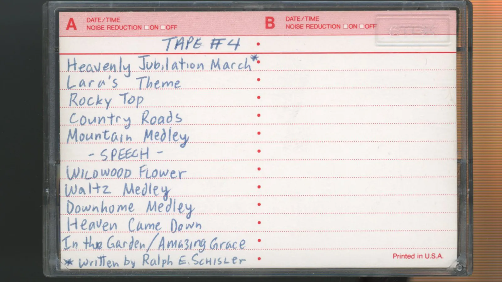 Tape of Songs Written by Ralph E. Schisler