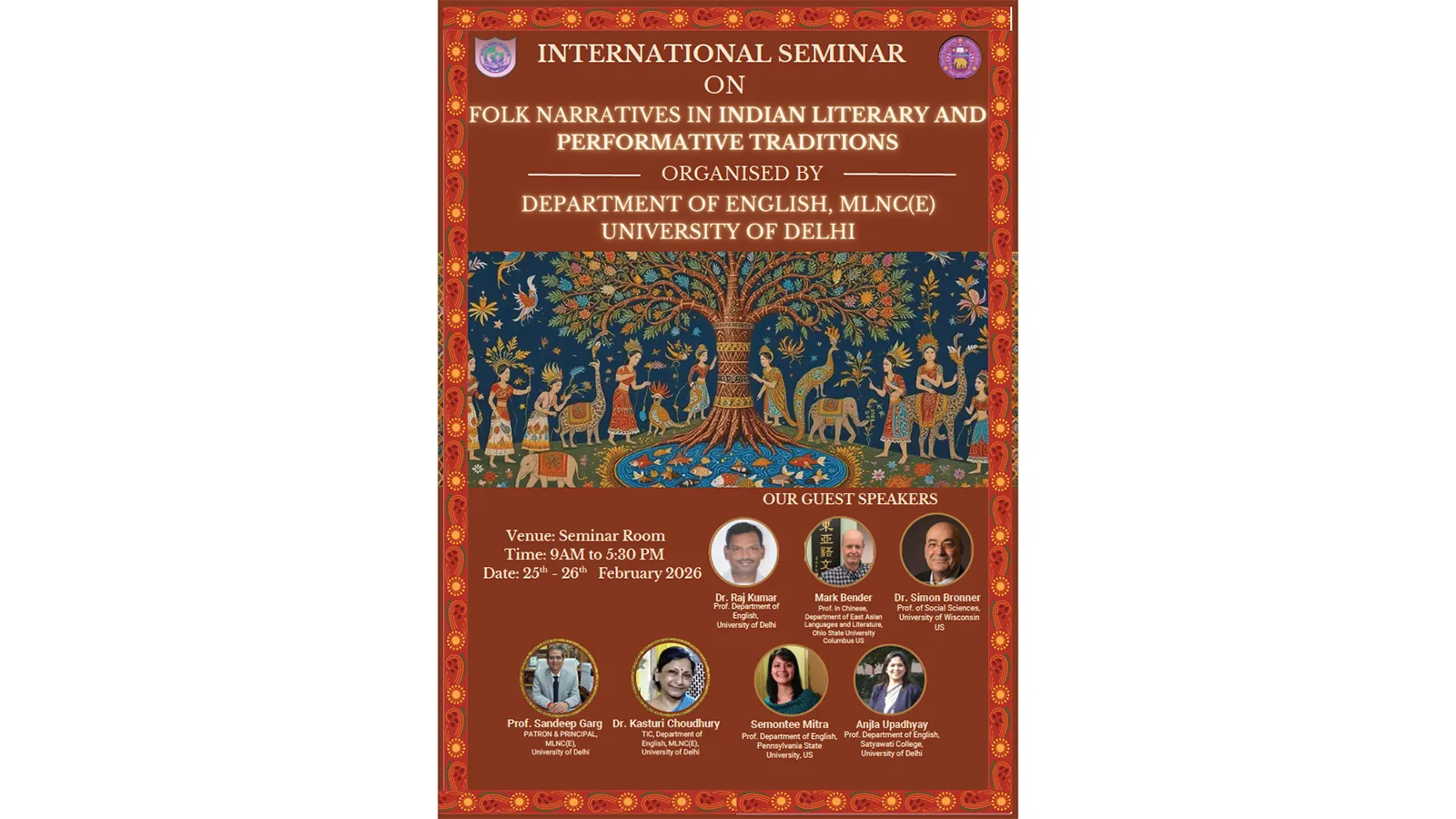 Folk Narratives in Indian Literary and Performative Traditions Poster featuring Dr. Mark Bender