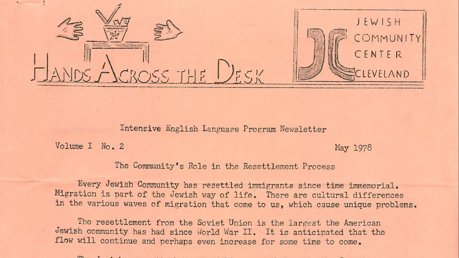 English Language Program newsletter from the Cleveland JCC, May, 1978.