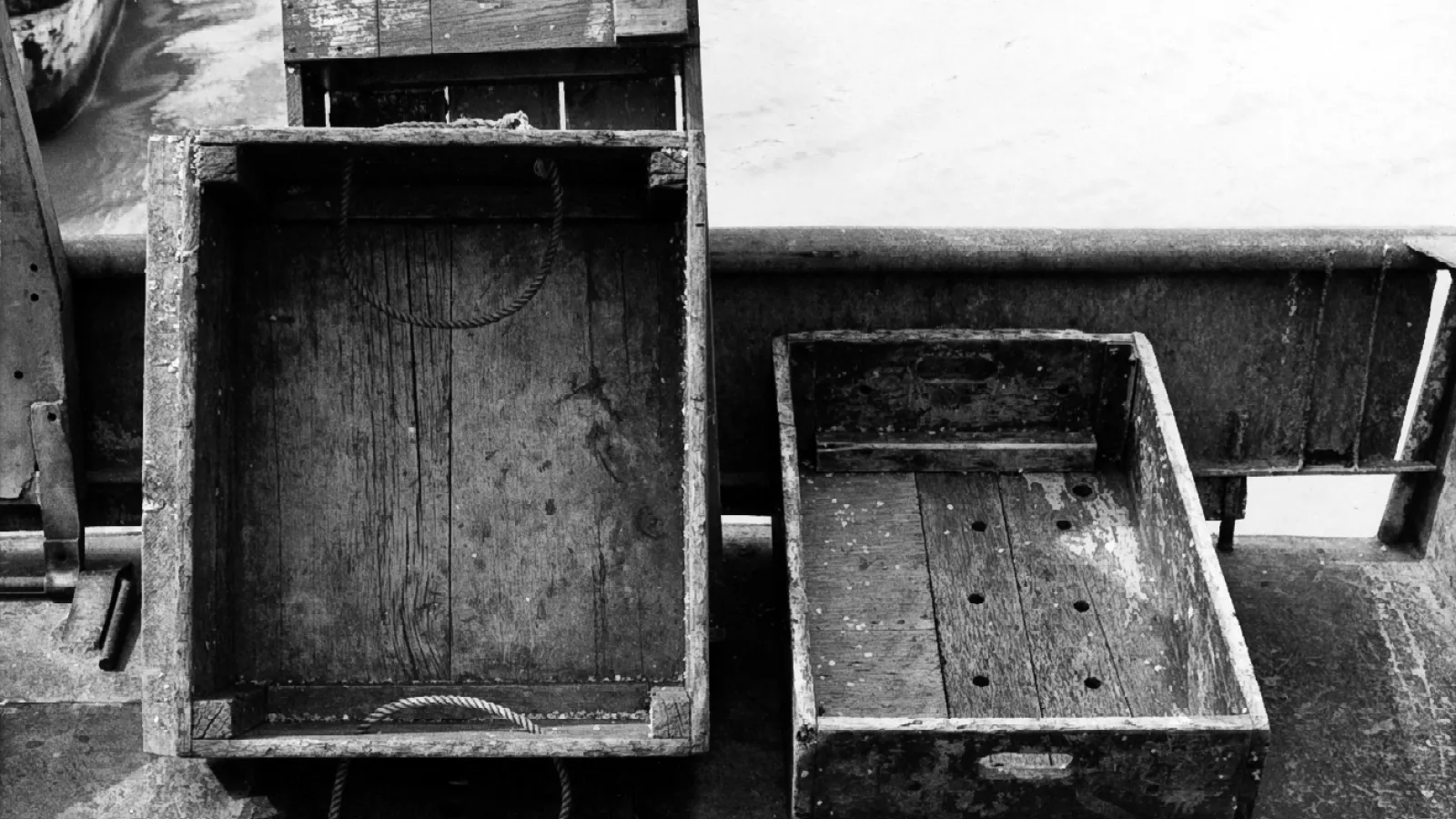 Wooden fish boxes. Shot at the Kishman Fish operation, Vermilion, March 1983.