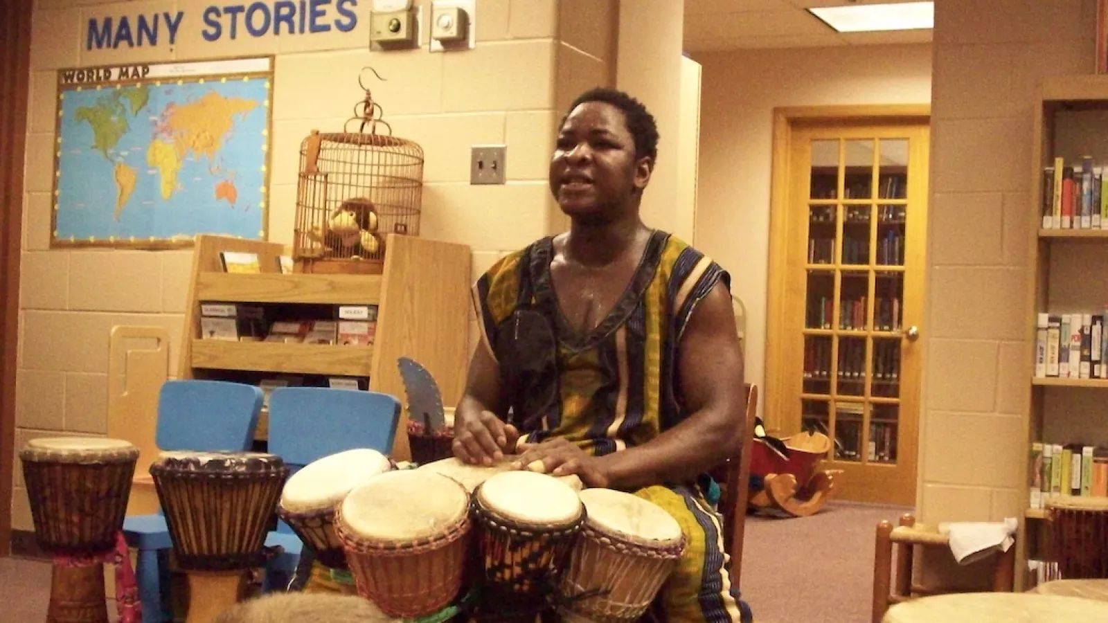 Diomande performing in school classroom