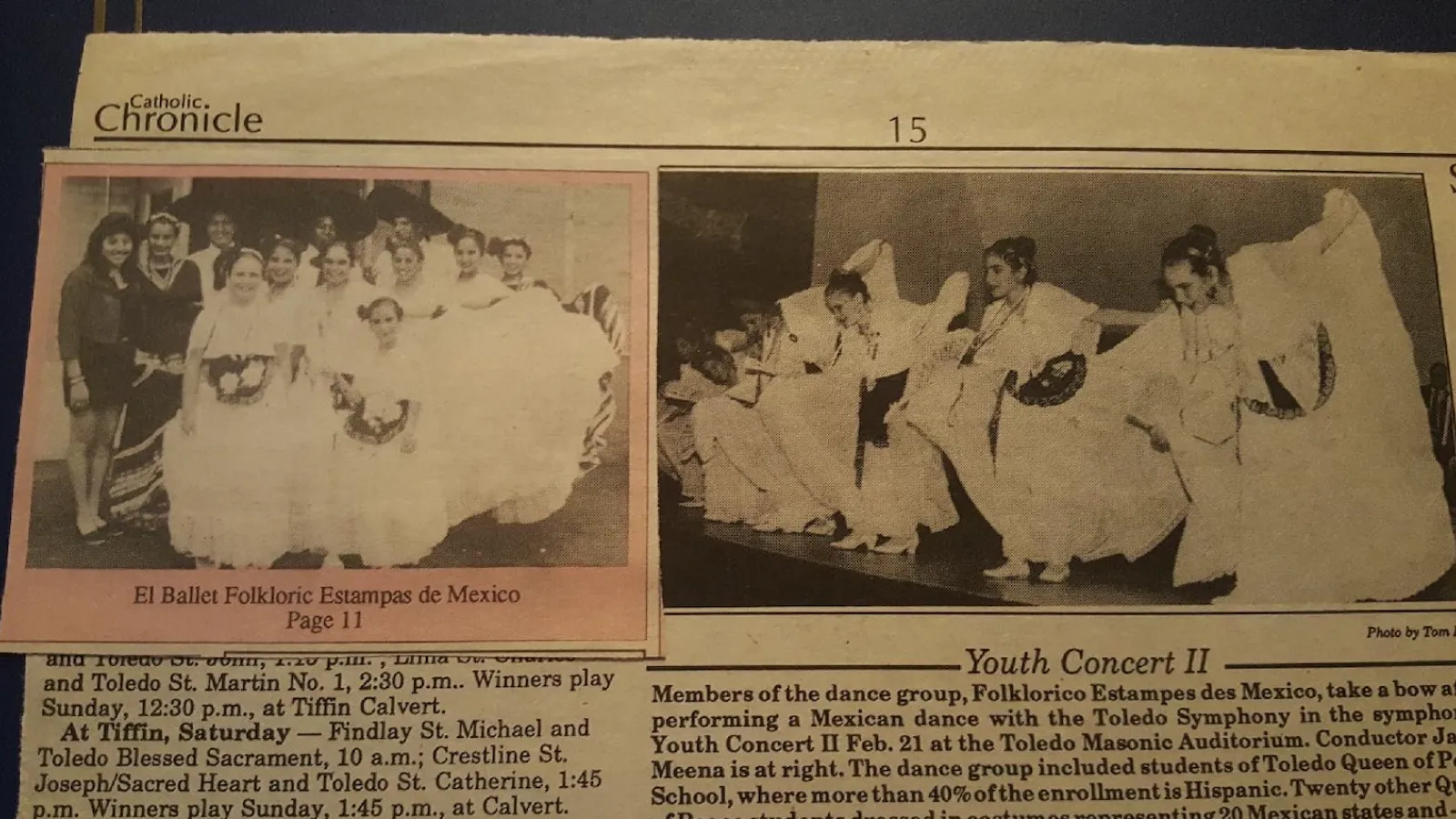 Newspaper clippings of dance troop Folklorico Estampes des Mexico