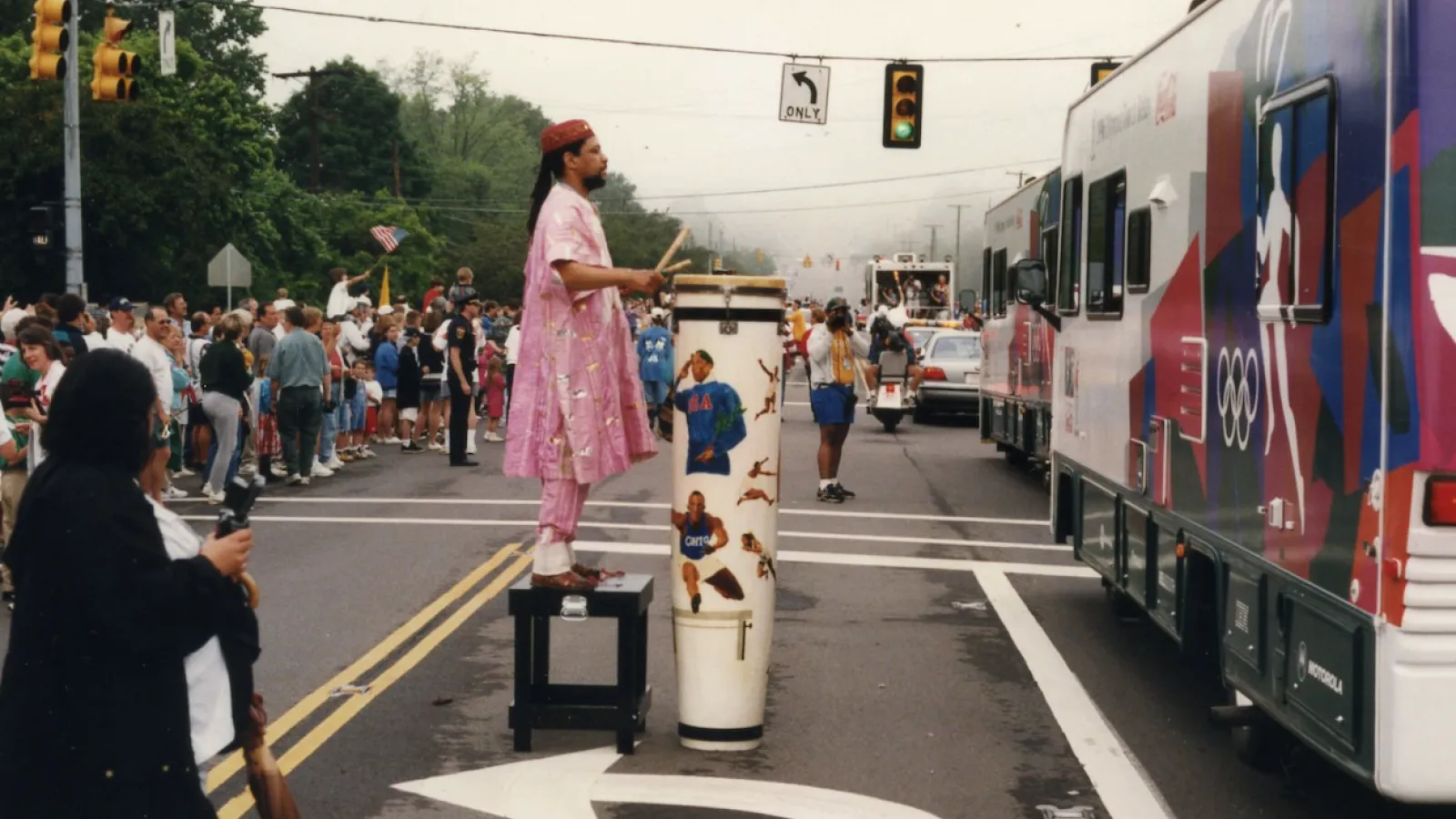 Harris playing at Olympic torch rally, 1996