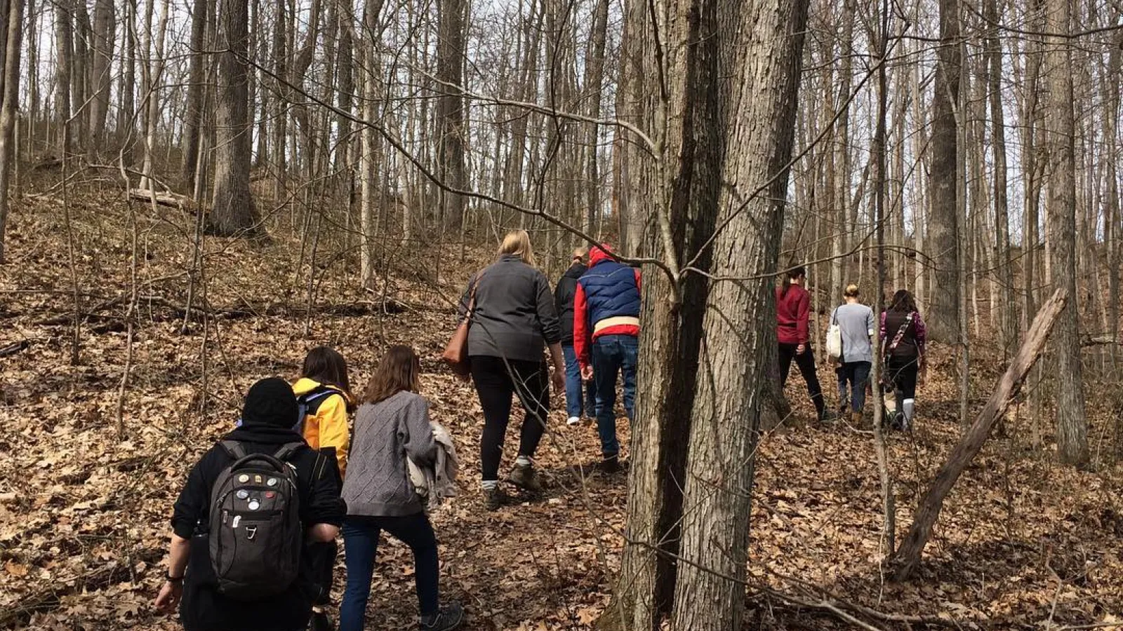 Students and community partners hiking Lampblack Trail in Scioto County.