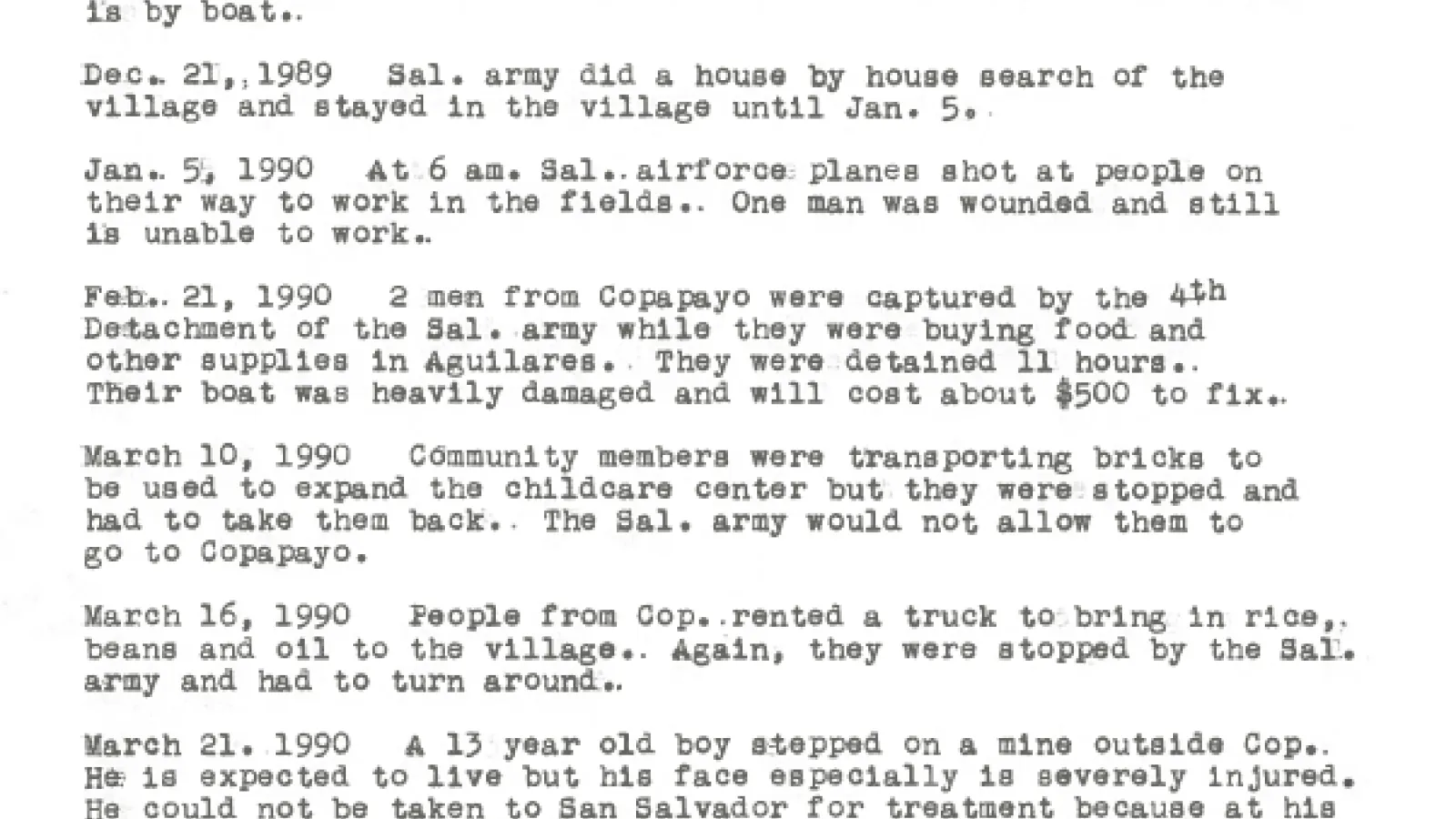 Summary of recent Human Rights Violations in Copapayo, El Salvador