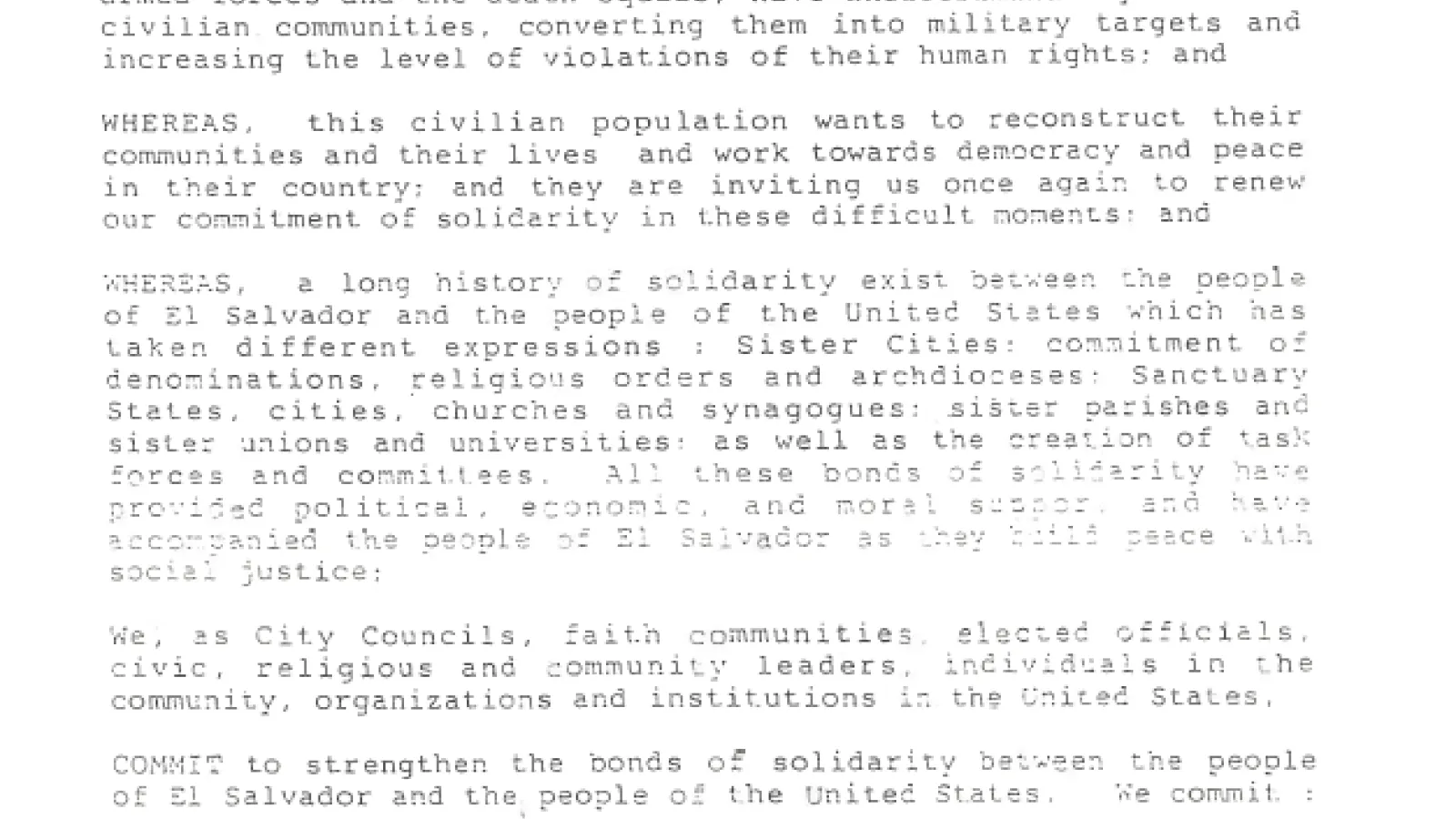 Statement of solidarity: A covenant with the people of El Salvador