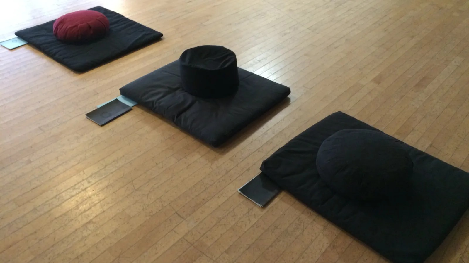 The zabuton aligned during a meditation session