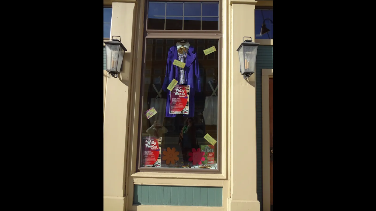 Storefront display with Willy Wonka's coat