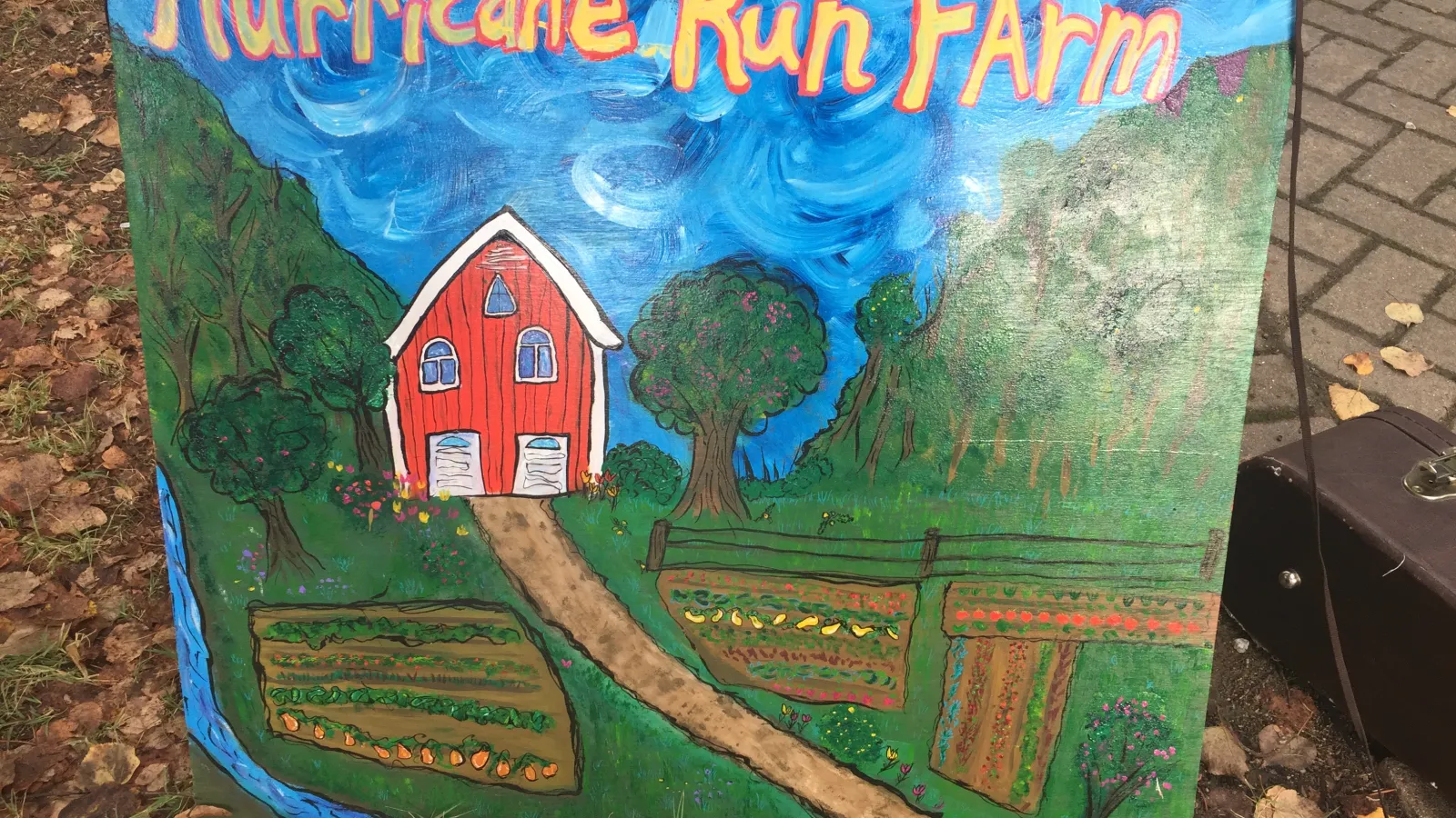 Hurricane Run Farm sign at farmers market