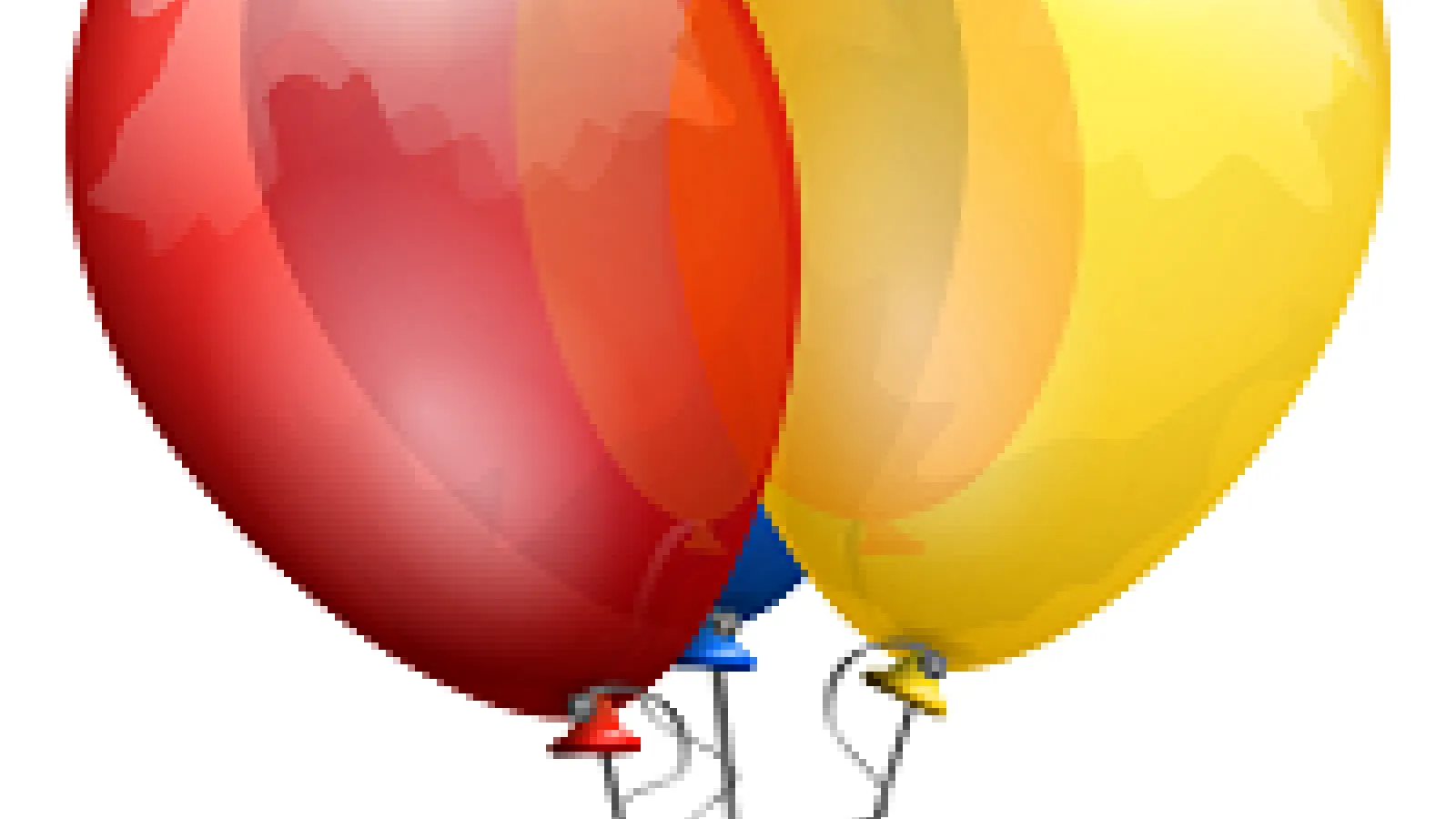 Three colored balloons (red, blue, yellow) representing the word, congrats