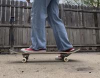 Co-producer Carissa Holcomb skating outside friend’s house