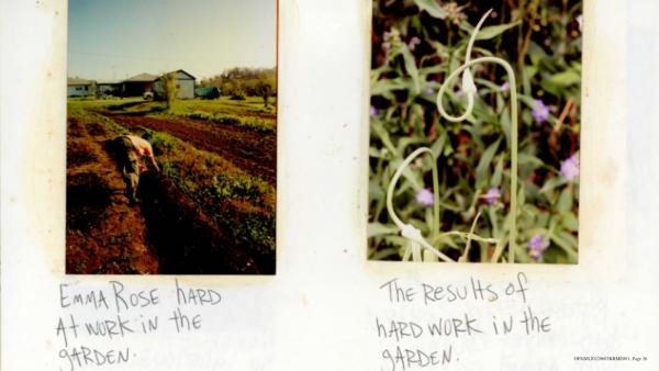 Pictures of Emma and the garden from the 2002 internship scrapbook
