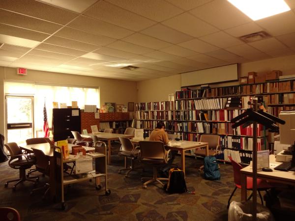 Lee-Lee Knupp working in the genealogy room of the Perry County District Library