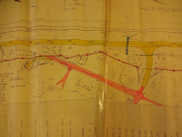 Section depicting downtown Rendville of a long map of Route 13 changes.