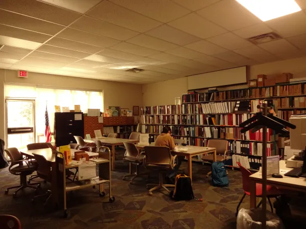 Lee-Lee Knupp working in the genealogy room of the Perry County District Library