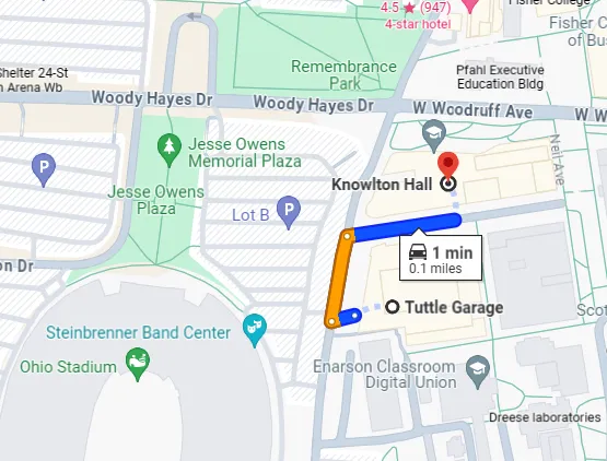 A map of the area around Ohio Stadium. 