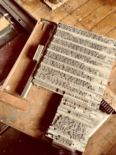 A former assemblage of type prepared to be printed on the letterpress.
