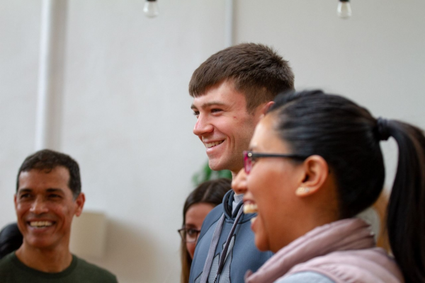 three people laughing
