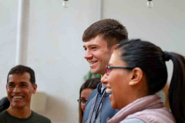 three people laughing 