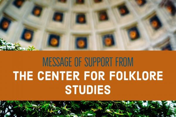 Image of the OSU Stadium entryway. A text banner is superimposed reading, "Message of Support from the Center for Folklore Studies."
