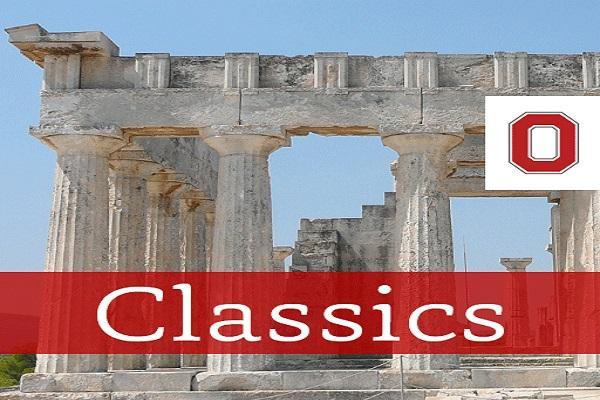 Image of Greek architecture with OSU Department of Classics logo superimposed.