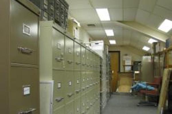 Filing cabinets in a long room