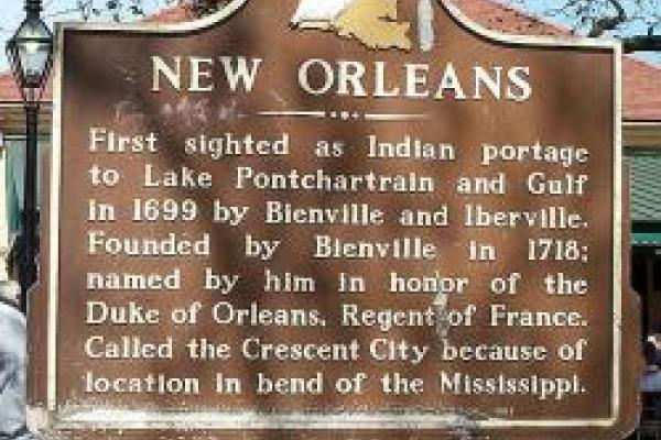 Sign on history of New Orleans, the meeting location of the American Folklore Society