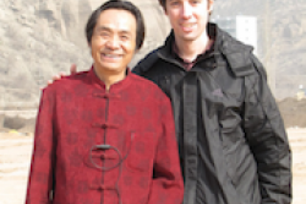 Levi Gibbs (right) standing with the King of Northern Shaanxi Folksongs, Wang Xiangrong (left)
